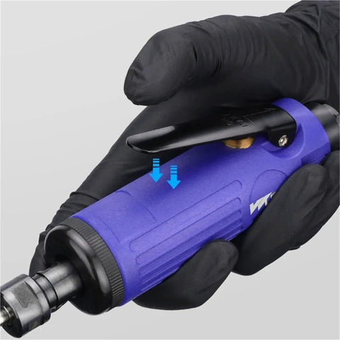 Knockout 3mm And 6mm Shank Pneumatic Die Grinder Running 25000 Rpm For Rapid Metal Engraving Milling And Surface Polishing Heavy Duty Air Power Tool Every Grease Monkey Shop Needs Now in a hand with control lever.