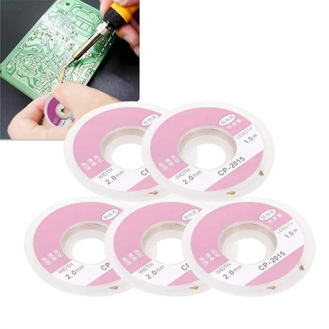 Premium Solder Wick Desoldering Braid Copper Wire 2mm Width 1.5 Meter Length Ideal For PCB Repair And Electronics Maintenance 5 Pack