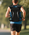 Man running with Hydration Pack For Running With Breathable Back Panel And Built In Water Reservoir Lightweight Running Vest