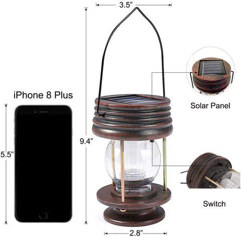 Two Pack Solar Lanterns Outdoor Lighting For Patio And Garden, Waterproof Hanging Lights With Retro Warm Glow, size comparison