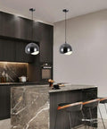 ZSJPDP American Industrial Style Metal Hanging Lamp, 8.2in, black metal fixtures illuminating a modern kitchen island.