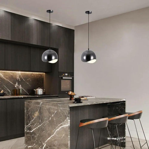 ZSJPDP American Industrial Style Metal Hanging Lamp, 8.2in, black metal fixtures illuminating a modern kitchen island.