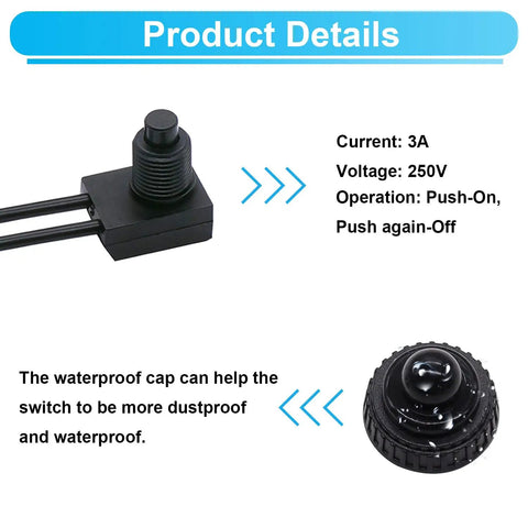 Two Pack Waterproof 12V Push Button Switch SPST On Off For RV Motorcycle Auto Car Bathroom Fan With 12mm Button image