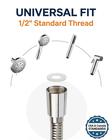 Extra Long 157 Inch Stainless Steel Shower Hose With Brass Connectors Flexible Handheld Hose For High Pressure Showers G One Half Inch Inlet Leak Proof Washers Universal Fit Universal Fit Display