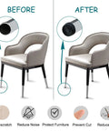 Before and after chair with 1 Inch Furniture Leveling Feet Set, 25mm OD Round Insert Adjustable Levelers shown installed
