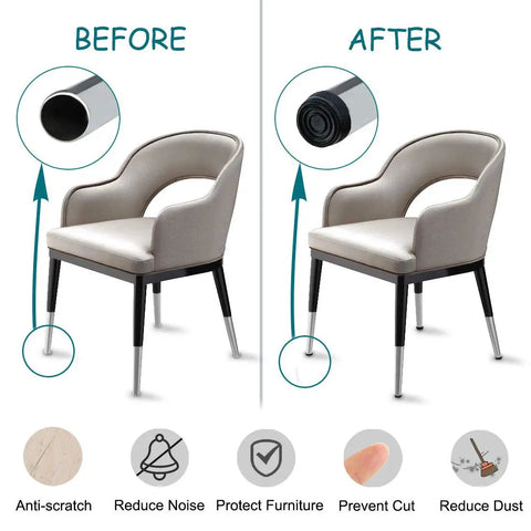Before and after chair with 1 Inch Furniture Leveling Feet Set, 25mm OD Round Insert Adjustable Levelers shown installed