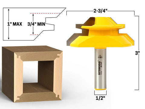 Lock Miter Router Bit Set For Fast Clean 90 Degree Joints With Interlocking Profile 3 Bit Kit 45 Degree Cut Half Inch Shank