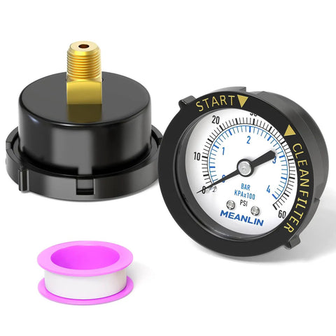 Start and Clean Filter Pressure Gauge for Pool, Spa, Aquarium Pros and DIYers with two inch dial and plastic frame