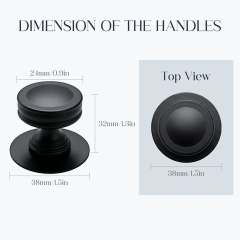 Dimensions of 4 Pack Flat Round Self Stick Cabinet Handles Set Matte Black Stainless Steel Adhesive Pulls For Cabinets And Drawers