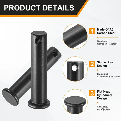 4 Pack M10x45mm Single Hole Clevis Pins Black For Quick Pinning And Secure Fits In Construction Agriculture Aviation Rigging Ship Fittings And Furniture Assembly Built To Last Heavy Duty Steel showing A3 carbon steel and flat-head design