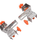 Large Adjustable Stainless Steel Drawer Panel Fixing Clamps Heavy Duty Installation Fixture With Knockout Grip For Smooth Furniture Assembly And Woodworking Projects, showing two clamps with orange knobs.