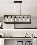 6 Light Rectangle Black Pendant Chandelier With Adjustable Stems over modern kitchen island
