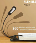 Clip-On Reading Light for Books in Bed, Car and Travel, 3000K Warm LED with flexible neck attached to book