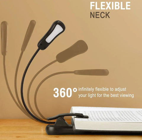 Clip-On Reading Light for Books in Bed, Car and Travel, 3000K Warm LED with flexible neck attached to book