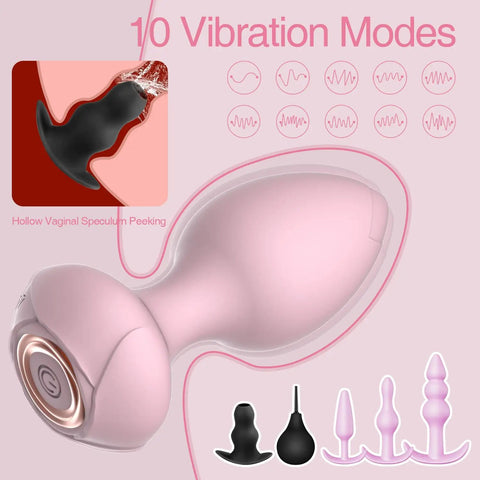 Pink silicone anal plug with remote control, part of Six Pack Silicone Anal Plug Training Kit With Remote Control Vibrating Butt Plugs.