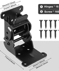 Heavy Hitter Locking Hinges 90 Degree Folding Table Leg Brackets with screws, black steel, 500 pound capacity, dimensions shown.