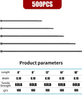 Assorted Cable Ties Bundle, 6 Inch 8 Inch 12 Inch 14 Inch 18 Inch, 500 Pieces, Heavy Duty Self Locking Nylon Cable Ties for Indoor Outdoor Use