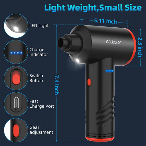 Electric Air Duster With 6000mAh Battery 3 Speed LED Turbo Clean For Home Office Car Reusable Dust Blower, side view