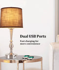 Set of 2 24.8 Inch Modern Table Lamps for Bedroom with Dual USB Charging Ports and 3 Way Dimmable Touch Control Nightstand Lighting