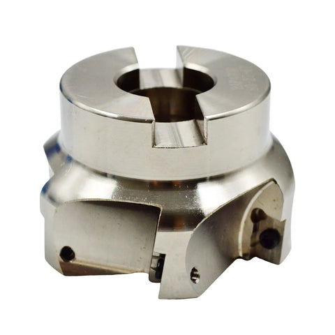 R8 Face Mill Cutter Set 80mm With BAP400R Arbor And APMT1604 Carbide Inserts, 6 Flutes, 27mm Bore, Close-up View