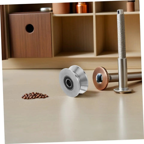 Heavy Duty Stainless Steel Sliding Door Rollers U Groove Caster Wheels With Smooth Glide Track Pulley Bearings on countertop.