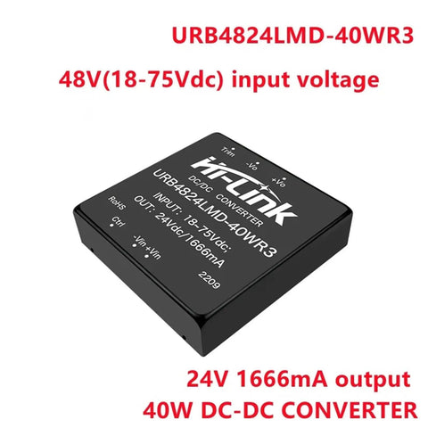 Kickstart Your Setup With This Heavy Duty 40 Watt Dcdc Switching Power Supply Module Featuring True Isolated Conversion And Quick Voltage Tweaks For Frictionless Ev Charging Builds Today - black DC-DC converter with input and output specifications.