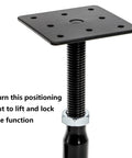 Built Tight Adjustable Support Jacks For Floors And Decks Featuring Rock Solid Screw Jack Posts For House Joist Stabilizing, close-up of screw jack's threaded post and base plate.
