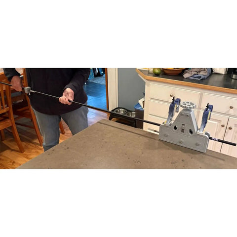 Person using Pro Grade RC Sailboat Mast Roller Bending Jig Aluminum Tube Bending Tool For IOM Class Masts, Adjustable Roller