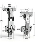 Dang Smooth Soft Close Hinges For Hidden Lazy Susan Corner Cabinets 4 Pack Cold Rolled Steel With Nickel Finish and Brass Bottom 135 165 Degree Install dimensions displayed