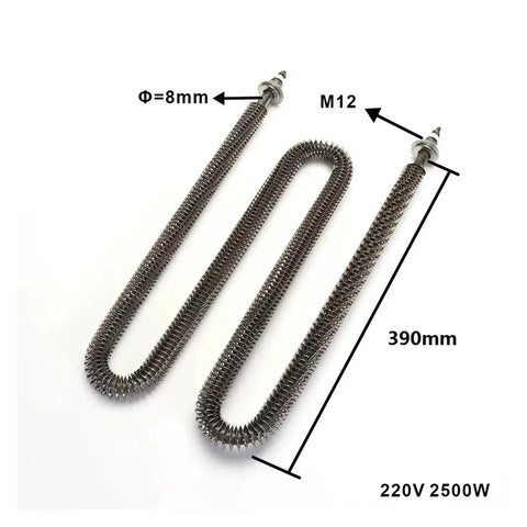 Zero Hassle W Shape Finned Air Heater 220V 2.5kW Stainless Steel 304 Heavy Duty Electric Heating Element, 390mm length, industrial component.