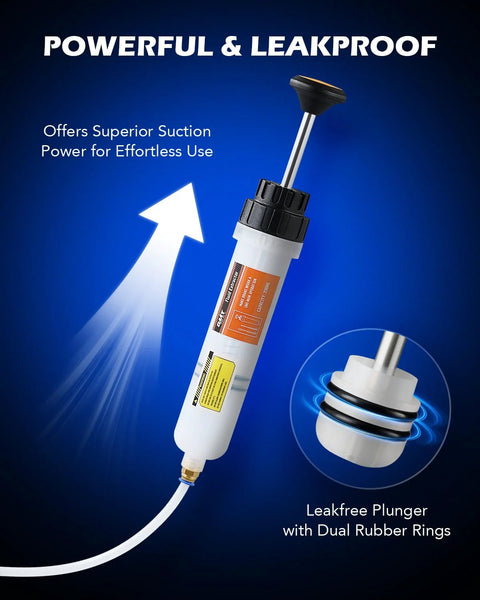 Orion Motor Tech 200mL manual fluid extractor and filler syringe, front view for automotive fluids