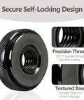 Two-Pack 5/8-11 Angle Grinder Flange Nuts Set With Tool Free Quick Release Locking Kit showcasing black self-locking design