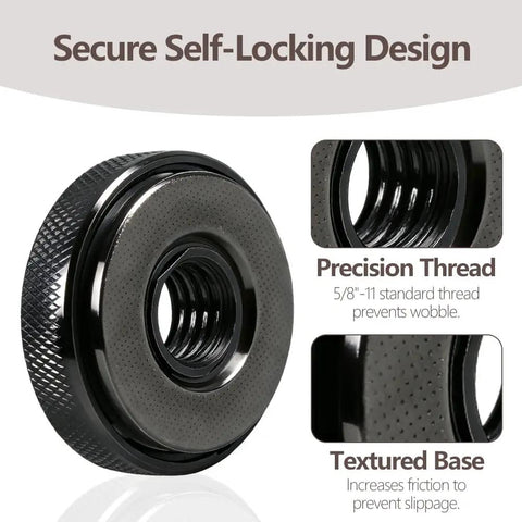 Two-Pack 5/8-11 Angle Grinder Flange Nuts Set With Tool Free Quick Release Locking Kit showcasing black self-locking design
