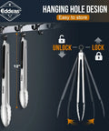 Extra Long BBQ Tongs Set Of Two 12 Inch And 17 Inch Stainless Steel Grillin Tongs With Locking Mechanism hanging on wall hooks