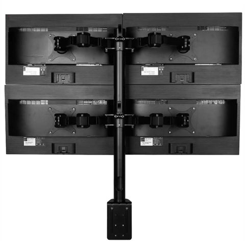 Heavy Duty Workhorse Quad Monitor Stand For Four Screens Up To 30 Inch Vesa Desk Mount with four screens mounted from the back view.