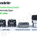 Three-Position Latching Rotary Switch With LED Status Indicators, 10A 660VAC DPST 2NO, IP65 Waterproof components shown