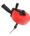 Heavy Duty Drain Auger With 10m Coil Spring And Twin Modes For Knocking Out Stubborn Clogs With No Sweat While Serving Up Hardcore Durability From Tough Manganese Steel For Bathroom And Kitchen Pipeline Tasks - close-up view of the auger handle and drum.