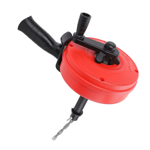 Heavy Duty Drain Auger With 10m Coil Spring And Twin Modes For Knocking Out Stubborn Clogs With No Sweat While Serving Up Hardcore Durability From Tough Manganese Steel For Bathroom And Kitchen Pipeline Tasks - close-up view of the auger handle and drum.