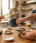 Person using Heavyweight Dual Sided Espresso Tamper Made From Durable Aluminum With 48 Millimeter And 53 Millimeter Ends at a coffee gathering