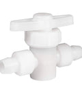 Slick 1/2 Inch Inline Water Shut Off Valve For PEX And Gray Tubing 2 Pack with white body and quick turn handle for RV plumbing.