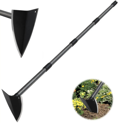 Triangle Hoe Gardening Tool With 9.5 Inch Wide Blade For Deep Weeding And Root Removal 60 Inch Long Handle Heavy Duty Manual Weeder