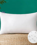Outdoor Waterproof Pillow Insert 12x20 Inch For Patio And Couch, shown on woven surface highlighting PU-coated fabric with water droplets.
