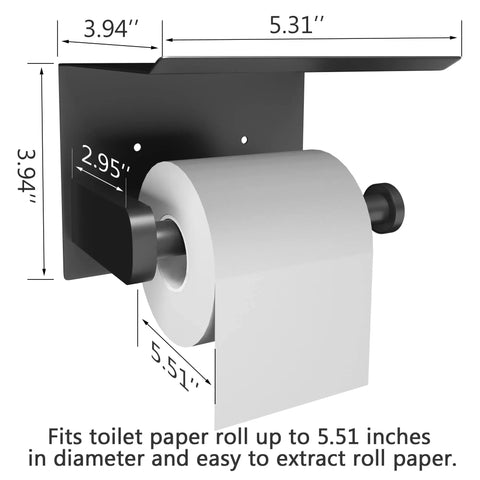 Black Wall Mounted Toilet Paper Holder With Shelf That Fits Mega Roll Up To 5.51 Inches Diameter SUS 304 Stainless Steel