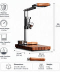 Portable Manual Espresso Maker With Adjustable Pressure Dial And 58 Mm Bottomless Portafilter Design showing stainless steel, walnut wood, and dimensions.