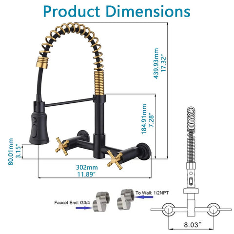 Oil Rubbed Bronze Farmhouse Kitchen Faucet With Pull Down And Pull Out Sprayer 59 Inch Hose Industrial Spring Design diagram