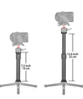 Pro Carbon Fiber Extension Rod For Camera Or Smartphone Two Section Telescopic Tripod Mast showing heights 7.5 inches and 12.6 inches.