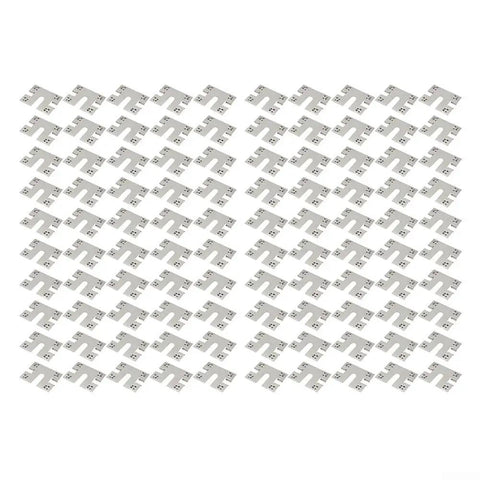 One Hundred Pack Heavy Duty Stainless Steel Solar Panel Grounding Clips Built Tough For Aluminum C Channel Rails On Roof And Carport Photovoltaic Rig Setup Top Shelf Electrical Bonding Hardware Spacers arranged in grid pattern.