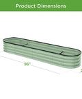 Oval Outdoor Metal Raised Garden Bed With 12 Inch Deep Planter For Veggies Herbs Flowers And Succulents, 8x2x1 Ft, 108 Gallon Capacity, Sage Green, Open Drainage Base with dimensions 96x24x12 inches