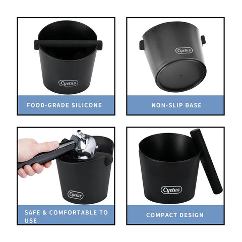 Espresso Knock Box With Silicone Rod And Anti Slip Base, 6 Inch Durable Barista Grade Coffee Grounds Bin With Removable Knock Bar
