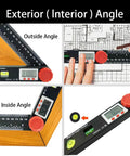 Hella Precise Digital Angle Finder Ruler Featuring LCD Screen With Three Sixty Degree Range Plus Locking Mechanism For Woodworking Construction And Miter Saw DIY Tasks Delivers Sweet Accuracy Every Time measuring outside and inside angles with protractor and ruler.